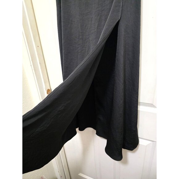 Lattelier Black Silky-smooth Flowy Midi Split On Side Skirt With Side Zipper Clo - Picture 3 of 9